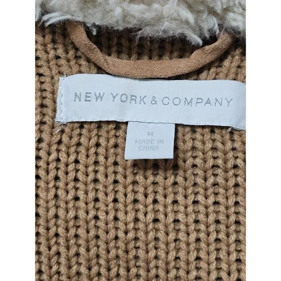 New York & CO Faux Suede Sherpa Lined Sleeveless Cardigan Tan Jacket Size M - Picture 6 of 8